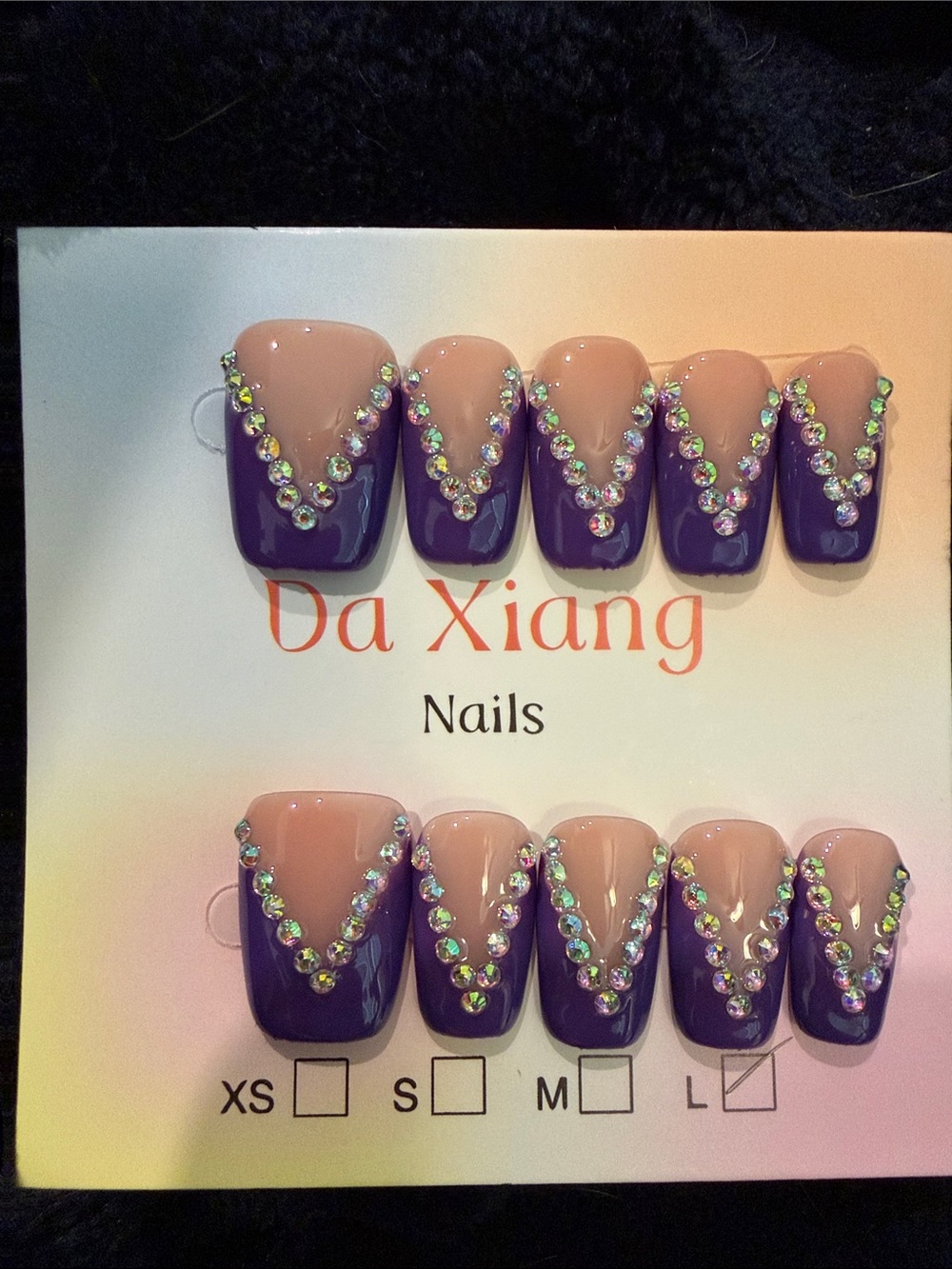 Purple and Nude Rhinestone French tip handmade acrylic Press-On Nails